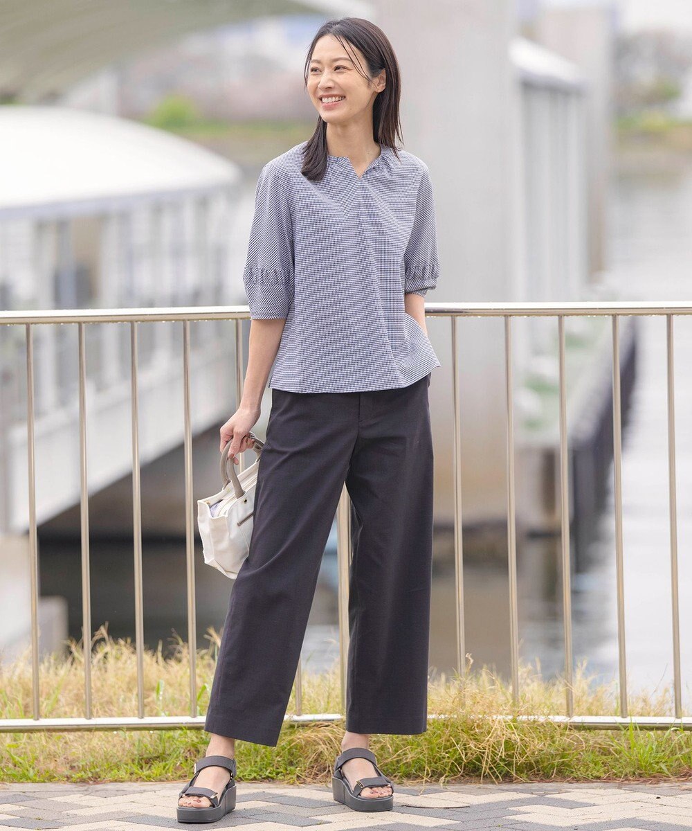 J.PRESS LADIES L 【洗える】リネンストレッチ ワイド パンツ 