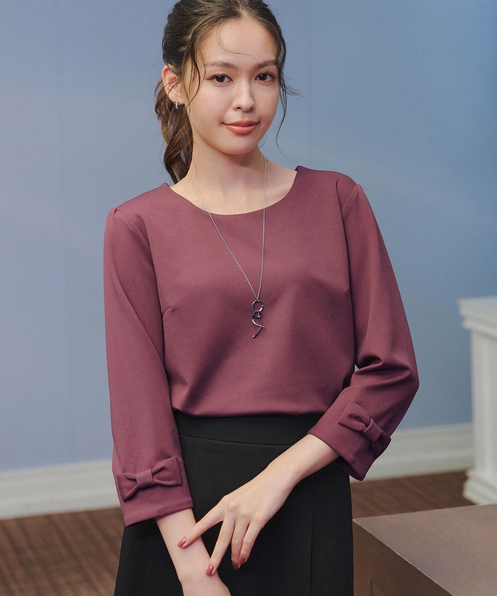 Tiaclasse 【洗える】リボン袖ポンチトップス 