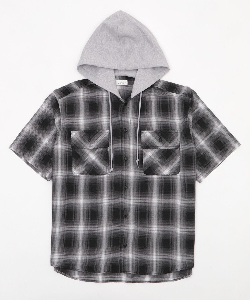 WEGO 【ユニセックス着用ITEM/MLサイズ展開】オンブレチェックフードシャツ（SS） 
