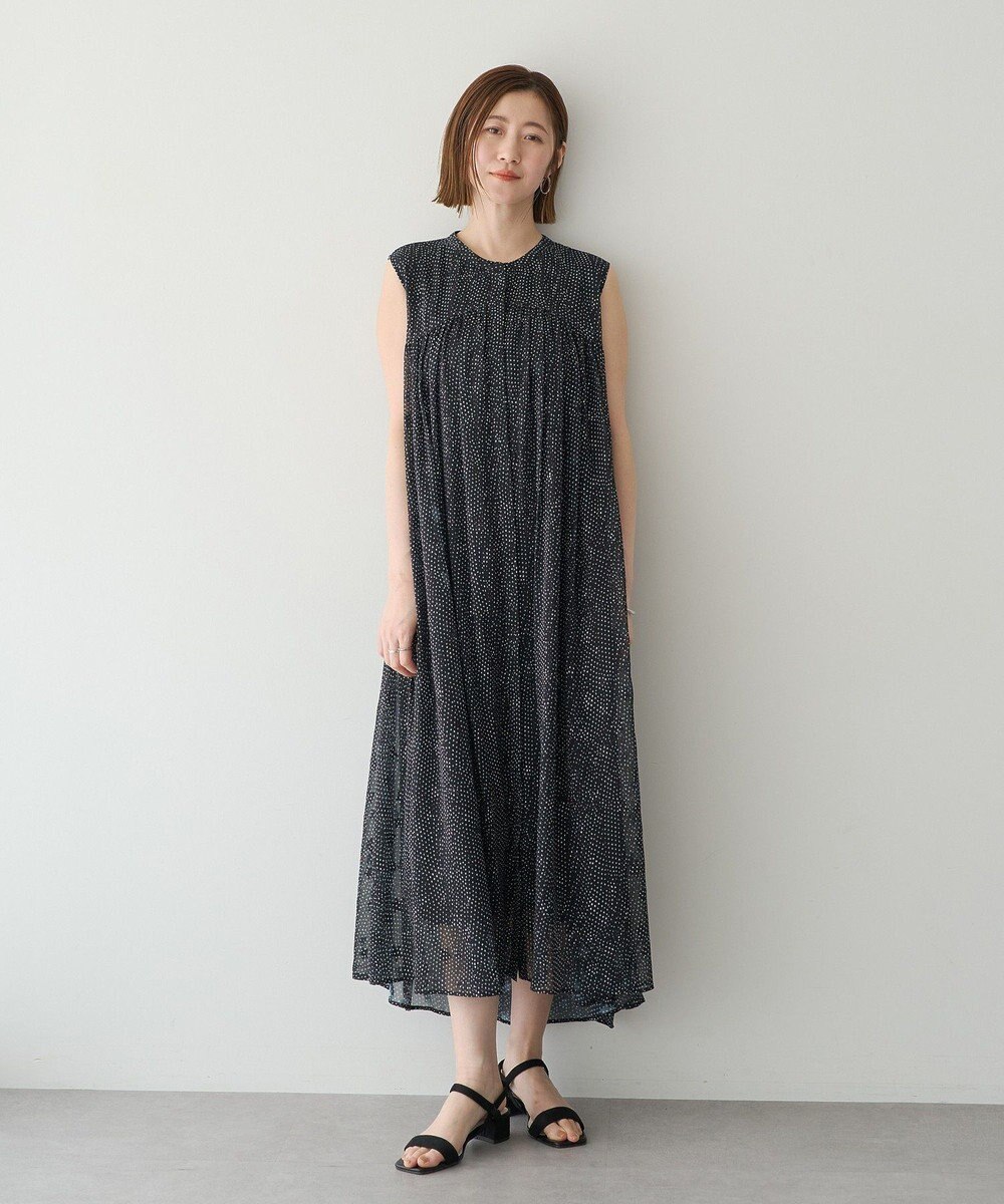YECCA VECCA シアードット柄ギャザーワンピース 