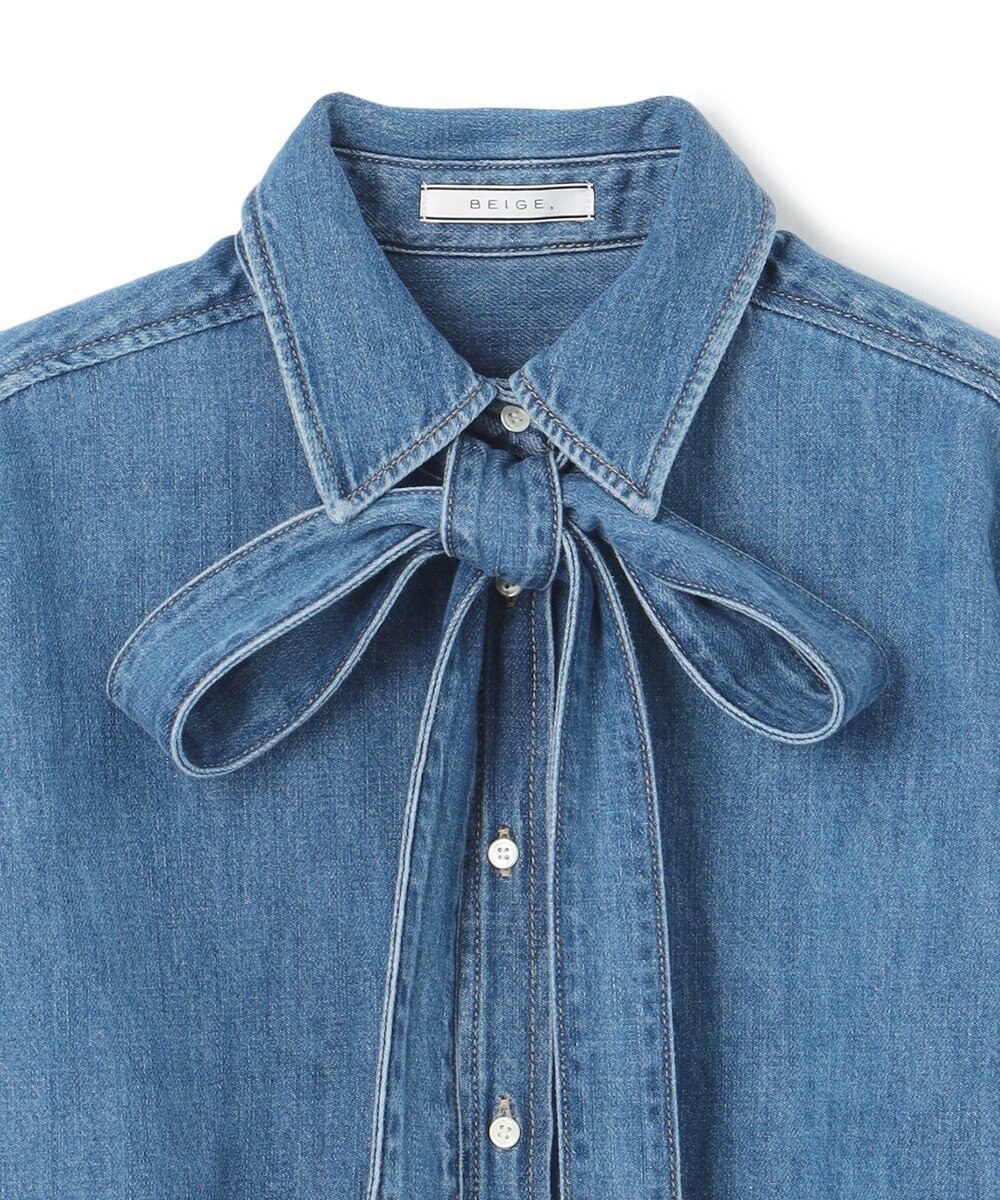 BEIGE， 【洗える・BAILA 11月号掲載】MARKEL / ボウタイ付きシャツカラーデニムシャツ 