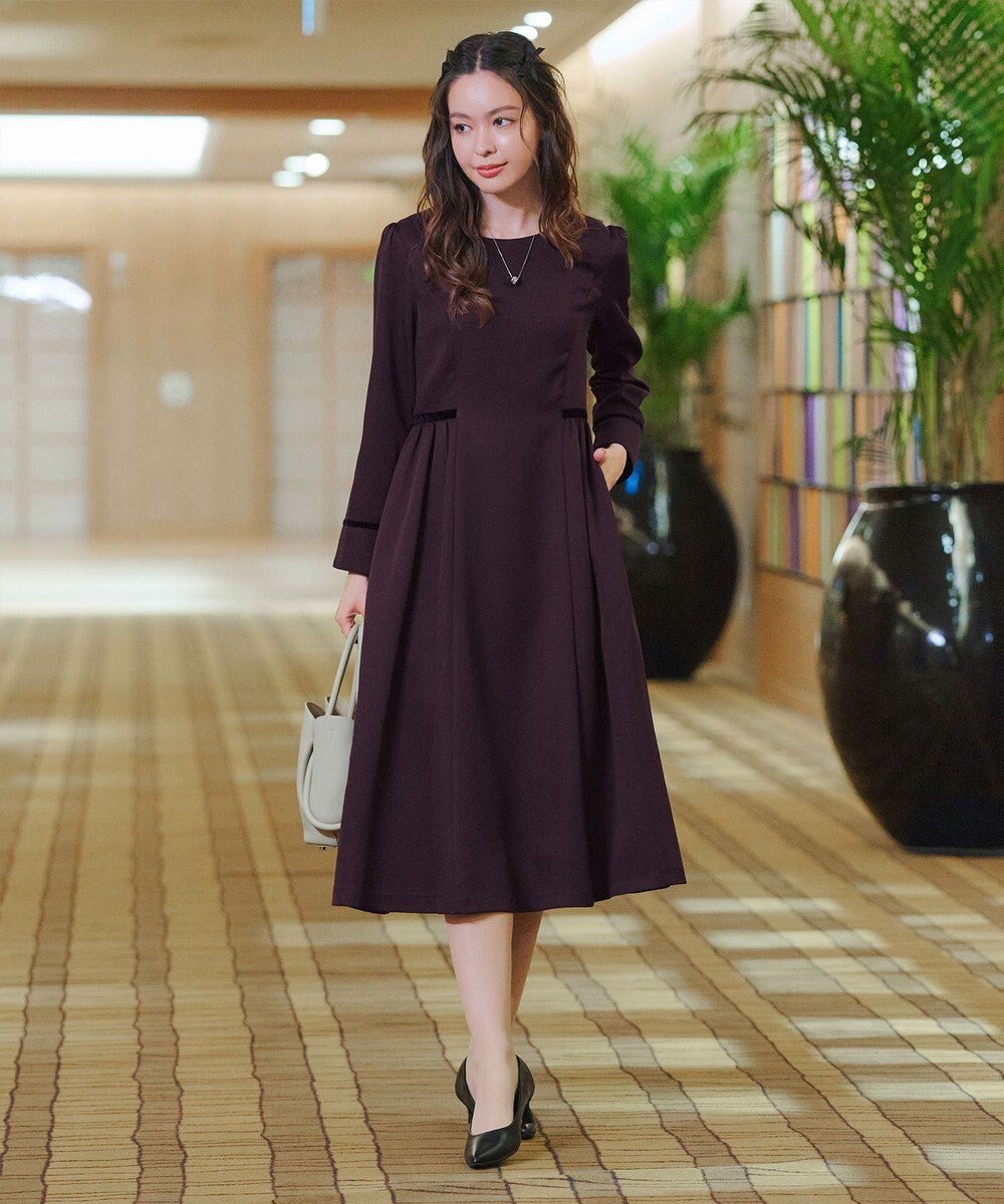 Tiaclasse L 【安田美沙子さん着用・新色追加・洗える】ベロアラインフレアワンピース 