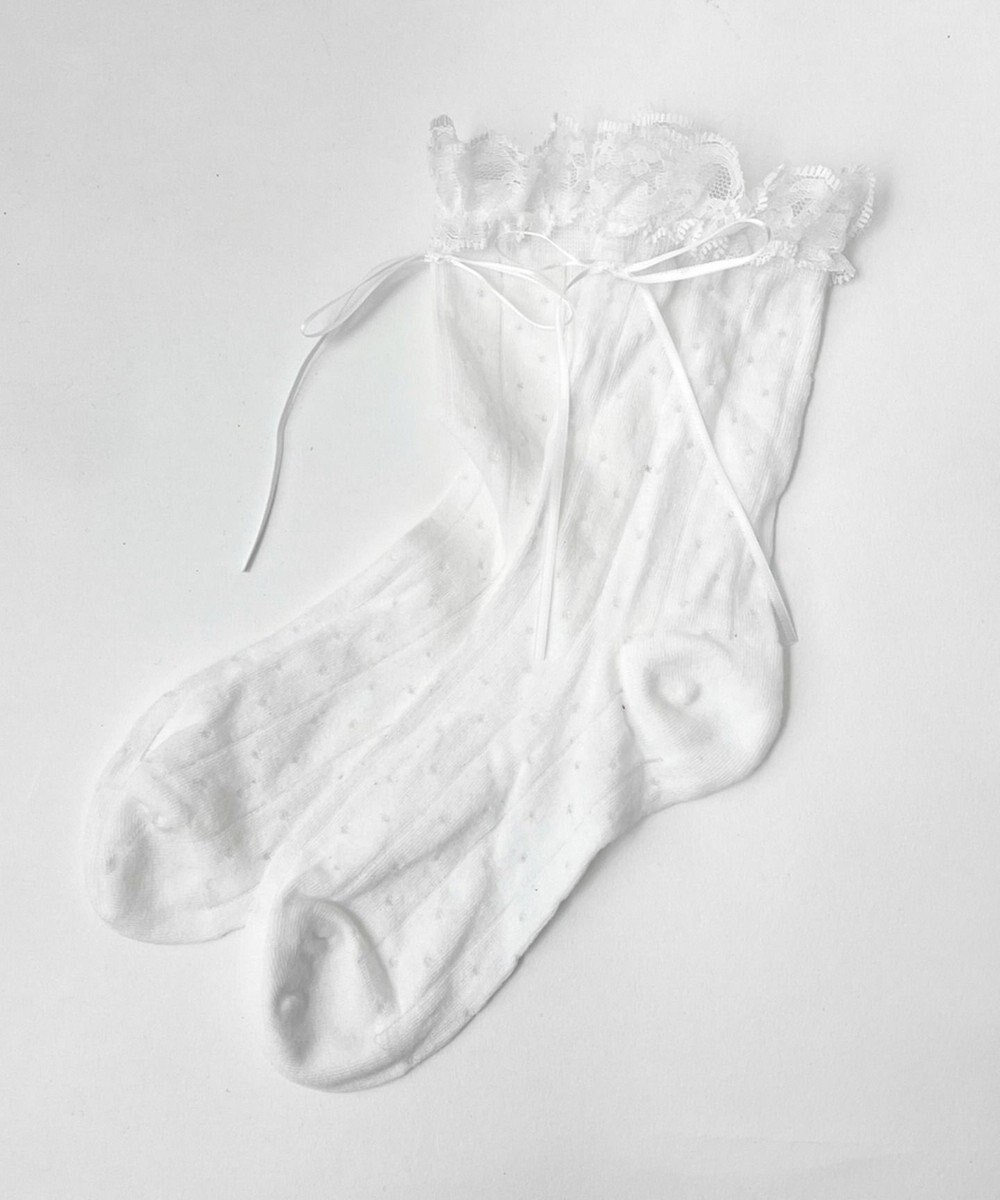 WEGO レース付きサテンリボンソックス 