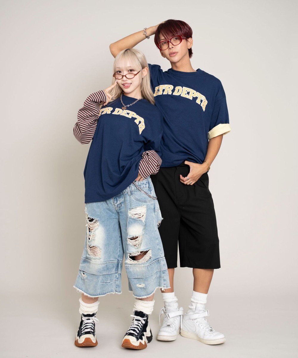 WEGO 【ユニセックス着用ITEM/MLサイズ展開】チェックカレッジグラフィックT（SS） 