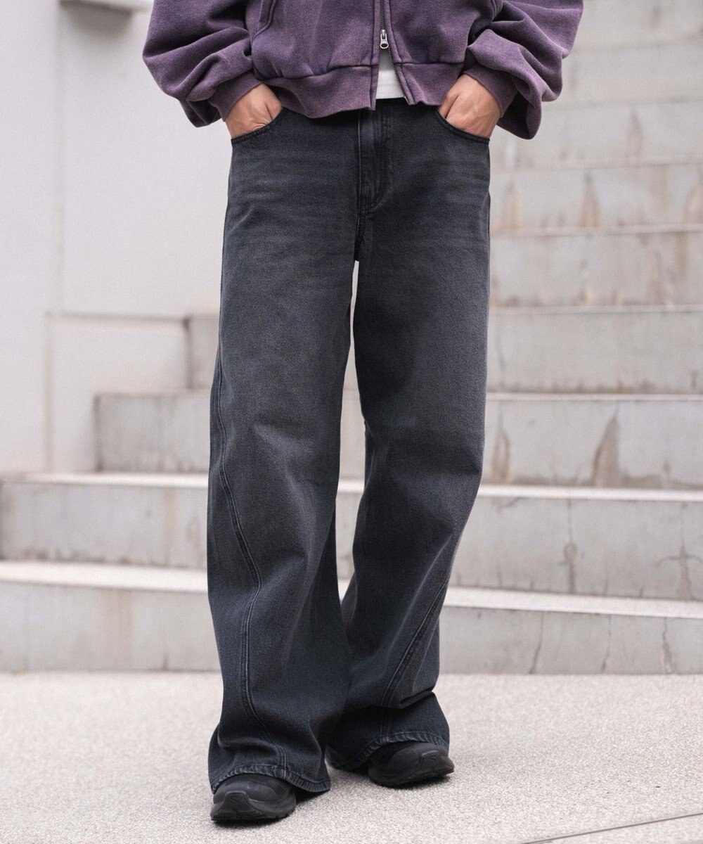 WEGO 【ウエスト調整可/SMLサイズ展開】ローライズカバーフィットフレアデニムパンツ 