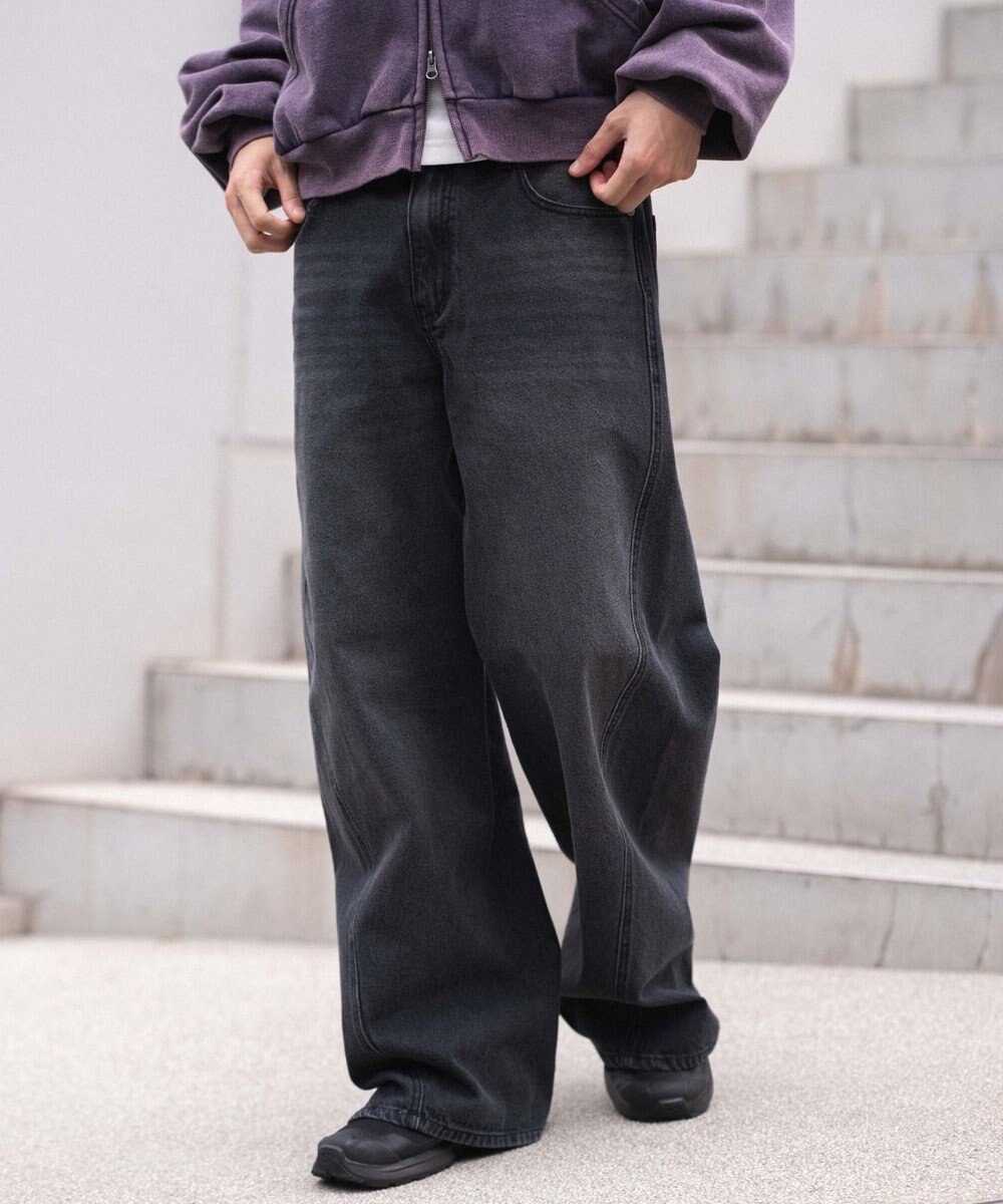 WEGO 【ウエスト調整可/SMLサイズ展開】ローライズカバーフィットフレアデニムパンツ 