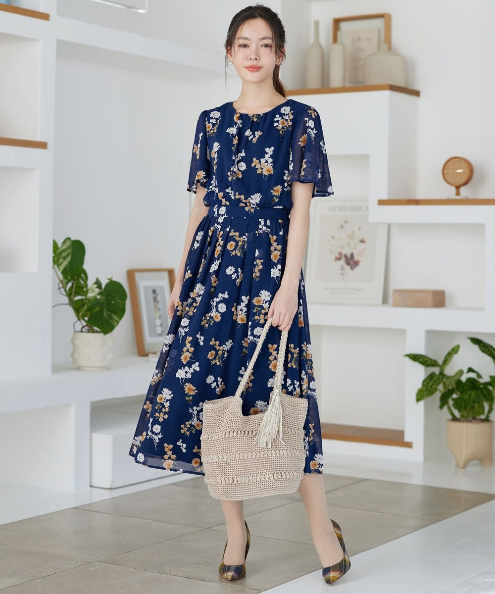 Tiaclasse 大花柄シフォンワンピース 