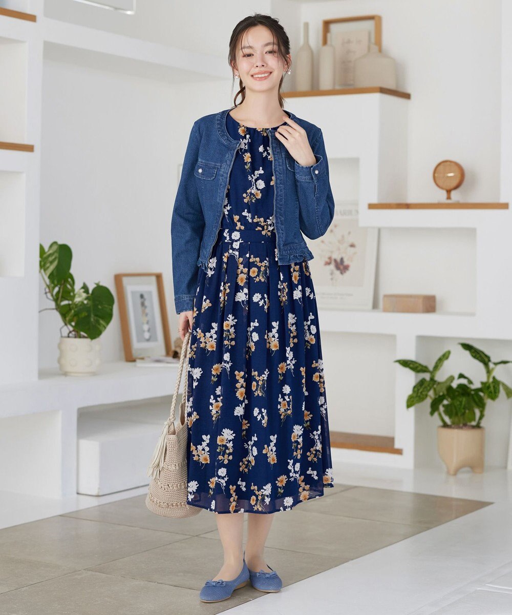 Tiaclasse 大花柄シフォンワンピース 