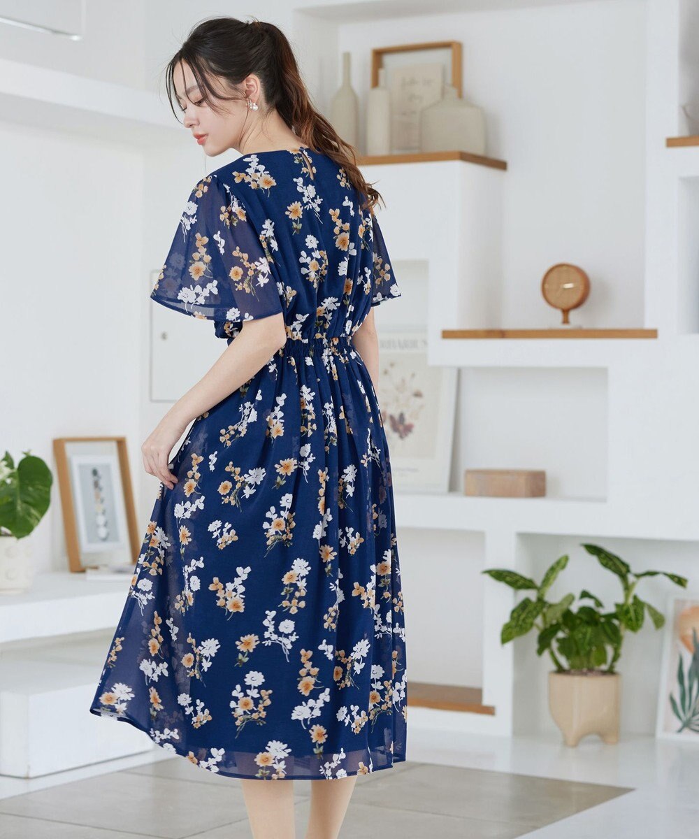 Tiaclasse 大花柄シフォンワンピース 