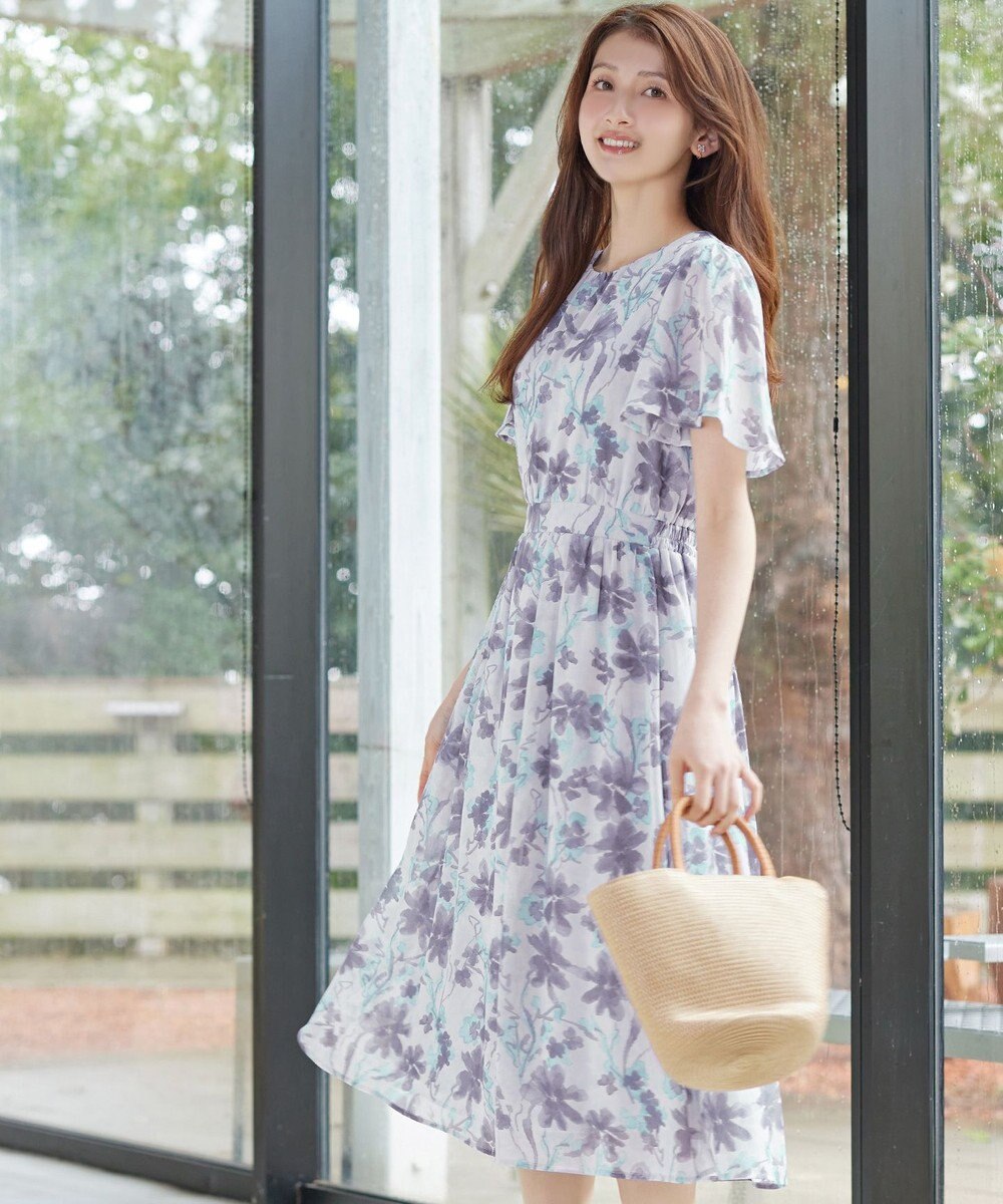 Tiaclasse 大花柄シフォンワンピース 