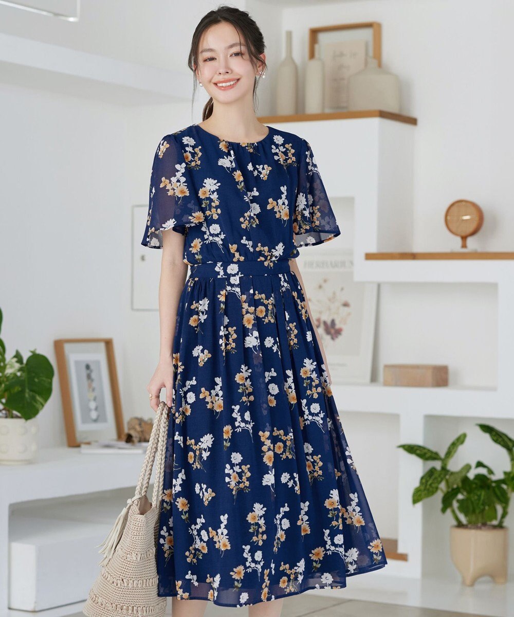 Tiaclasse 大花柄シフォンワンピース 