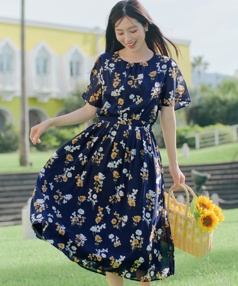 Tiaclasse 大花柄シフォンワンピース 