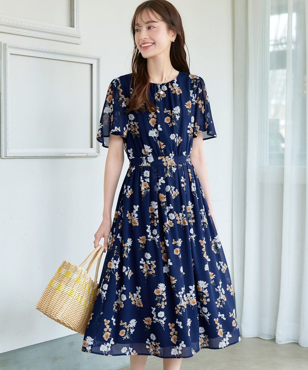 Tiaclasse 大花柄シフォンワンピース 