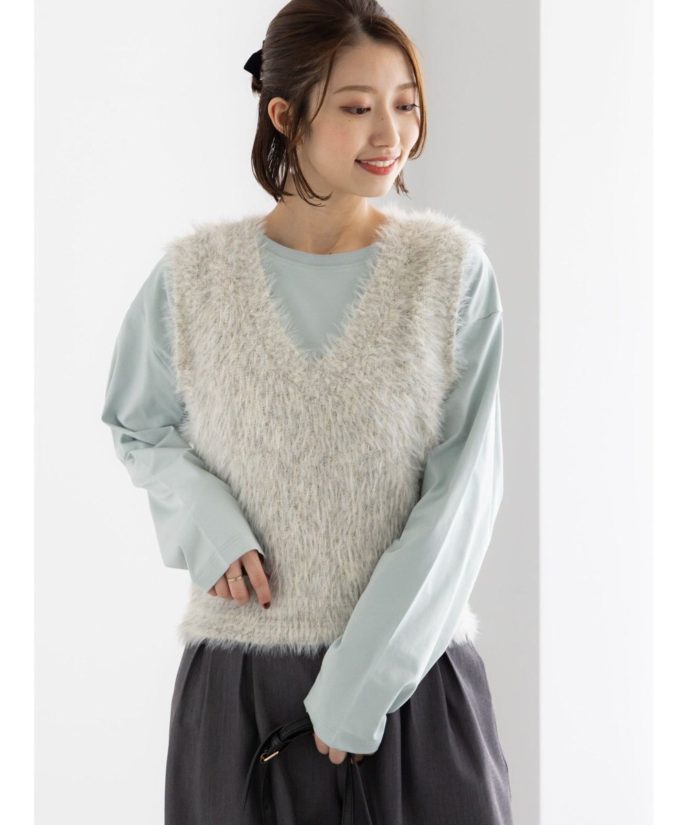 Te chichi シャギーヤーンVネックベスト 