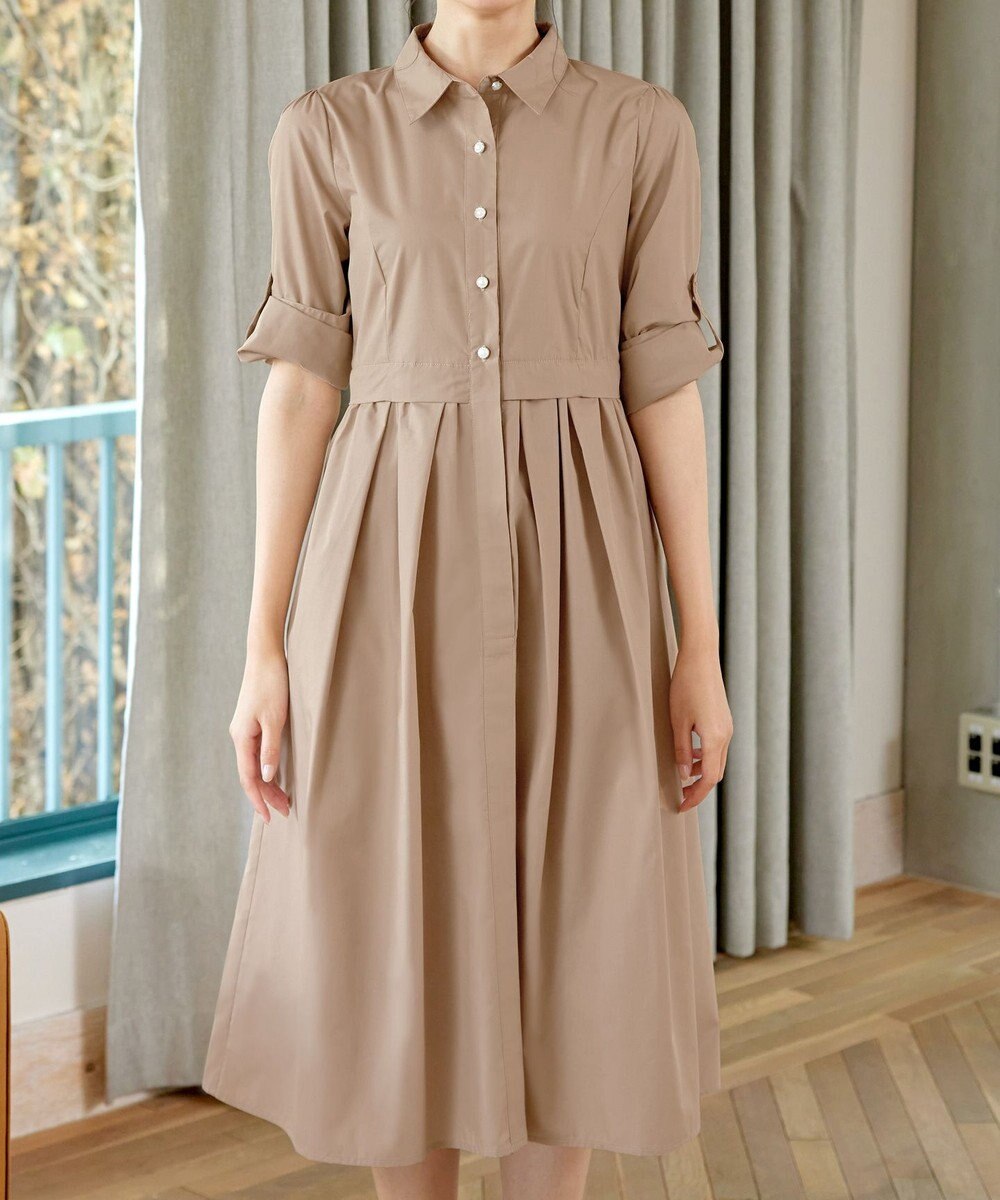 Tiaclasse L 【洗える】パール釦フレアシャツワンピース 