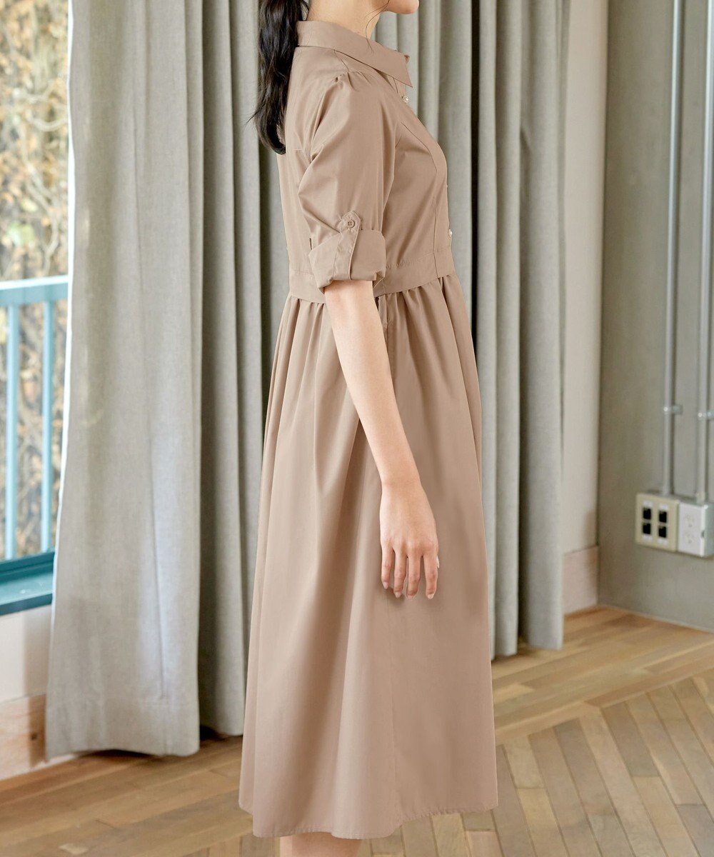 Tiaclasse L 【洗える】パール釦フレアシャツワンピース 