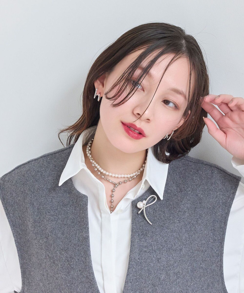 Phoebe 【セレモニーセット】マルチwayメタルボールパールネックレス×ダブルライングリッタービジューピアスSET 