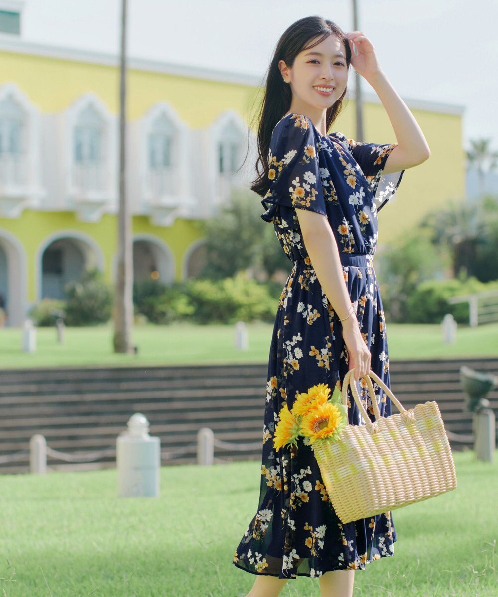 Tiaclasse 大花柄シフォンワンピース 