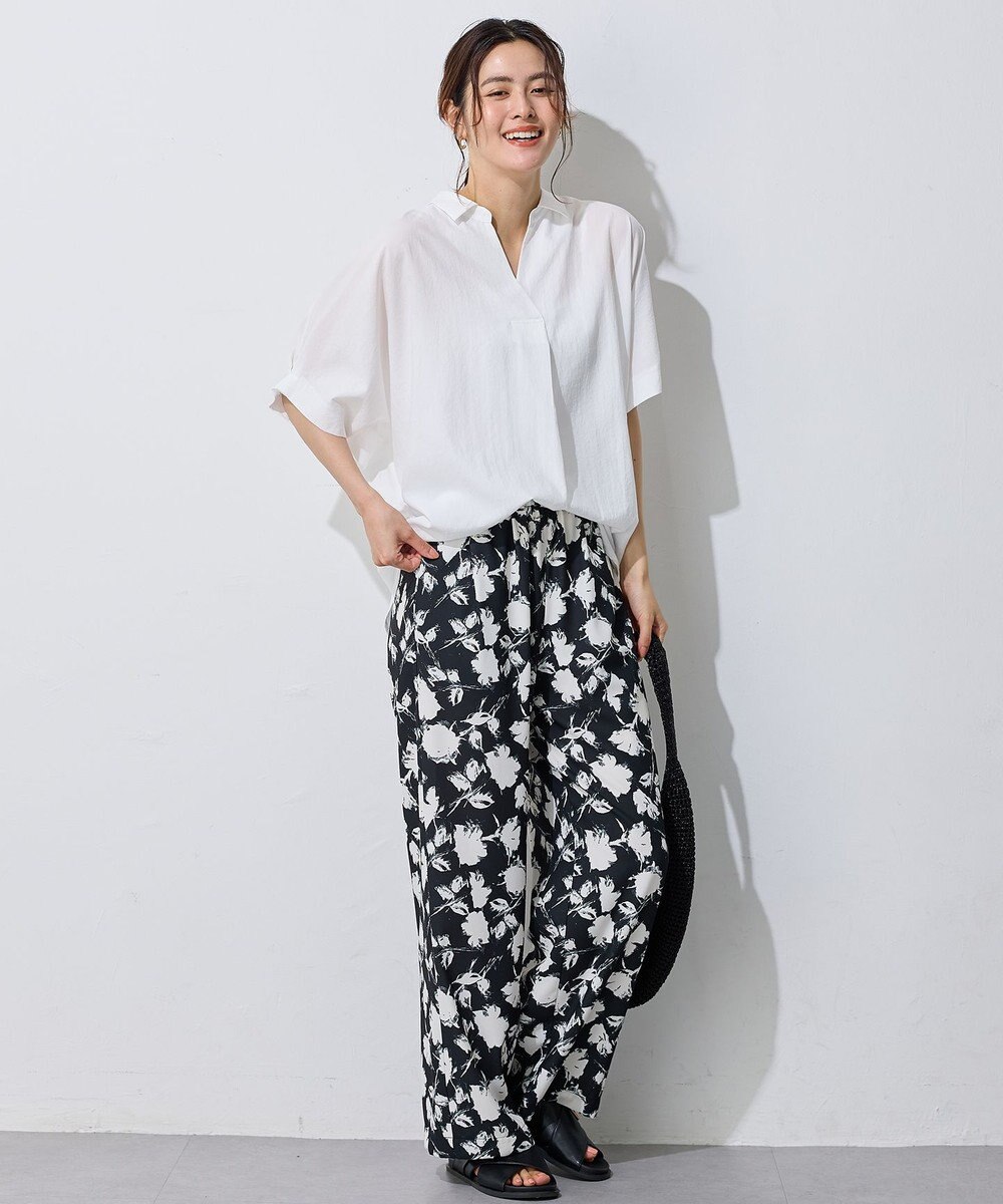 ANY 【新色追加】スキッパーネック袖タックブラウス 