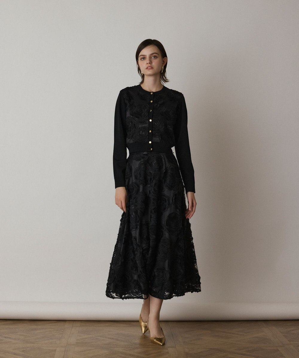 GRACE CONTINENTAL ローズ刺繍ニットカーディガン 