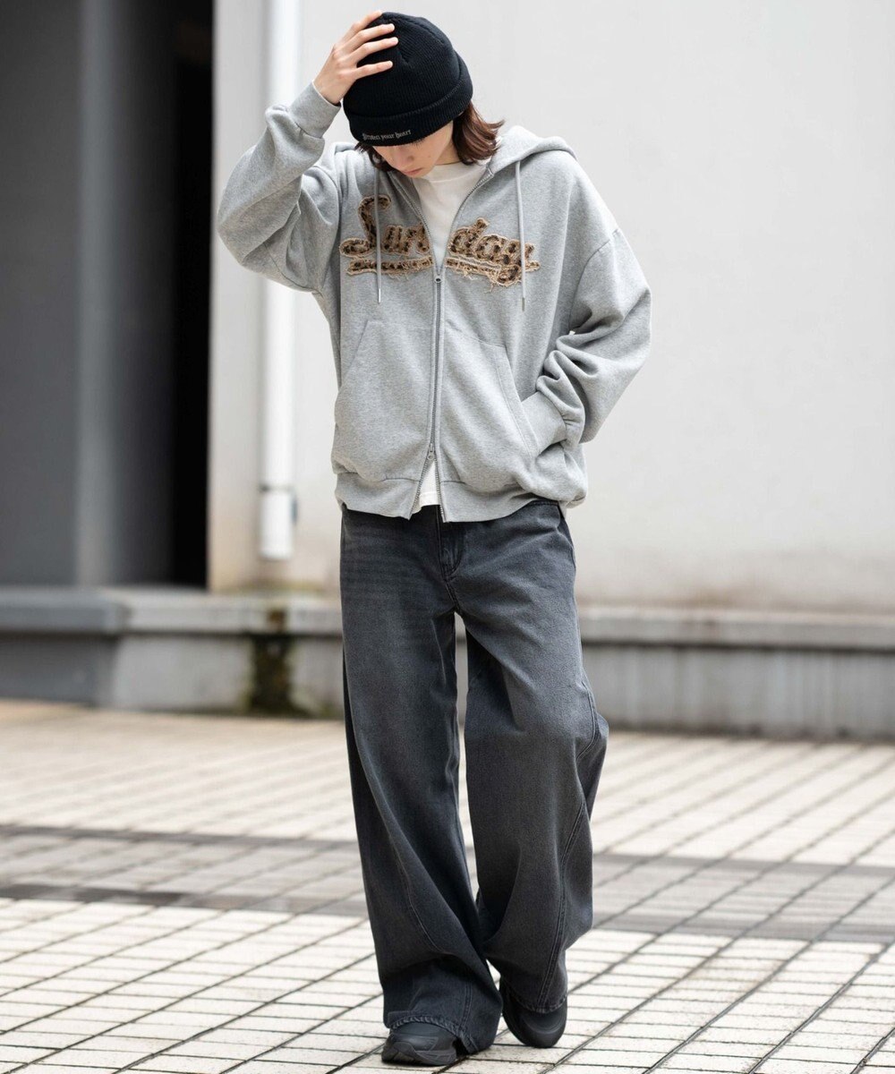 WEGO 【ユニセックス着用ITEM/SMLサイズ展開】レオパードワッペンダブルZIPパーカー 