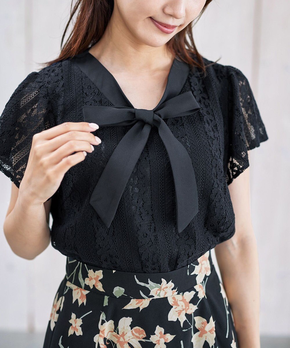 Tiaclasse 【洗える】幅広く活躍が期待できるボウタイレースブラウス 