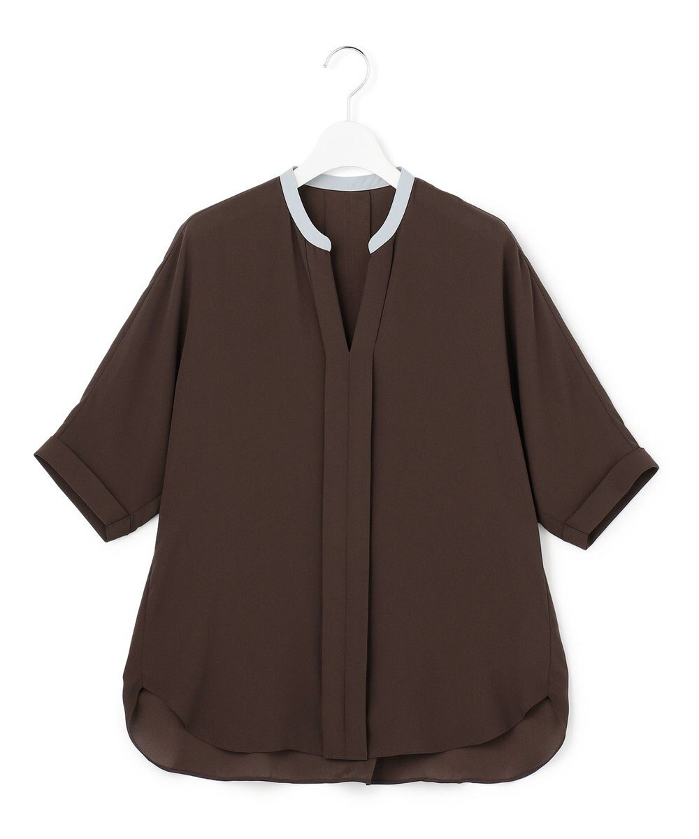 ICB 【新色追加・WEB限定カラーあり】BackSatinAmunzen 5分袖キーネックブラウス 
