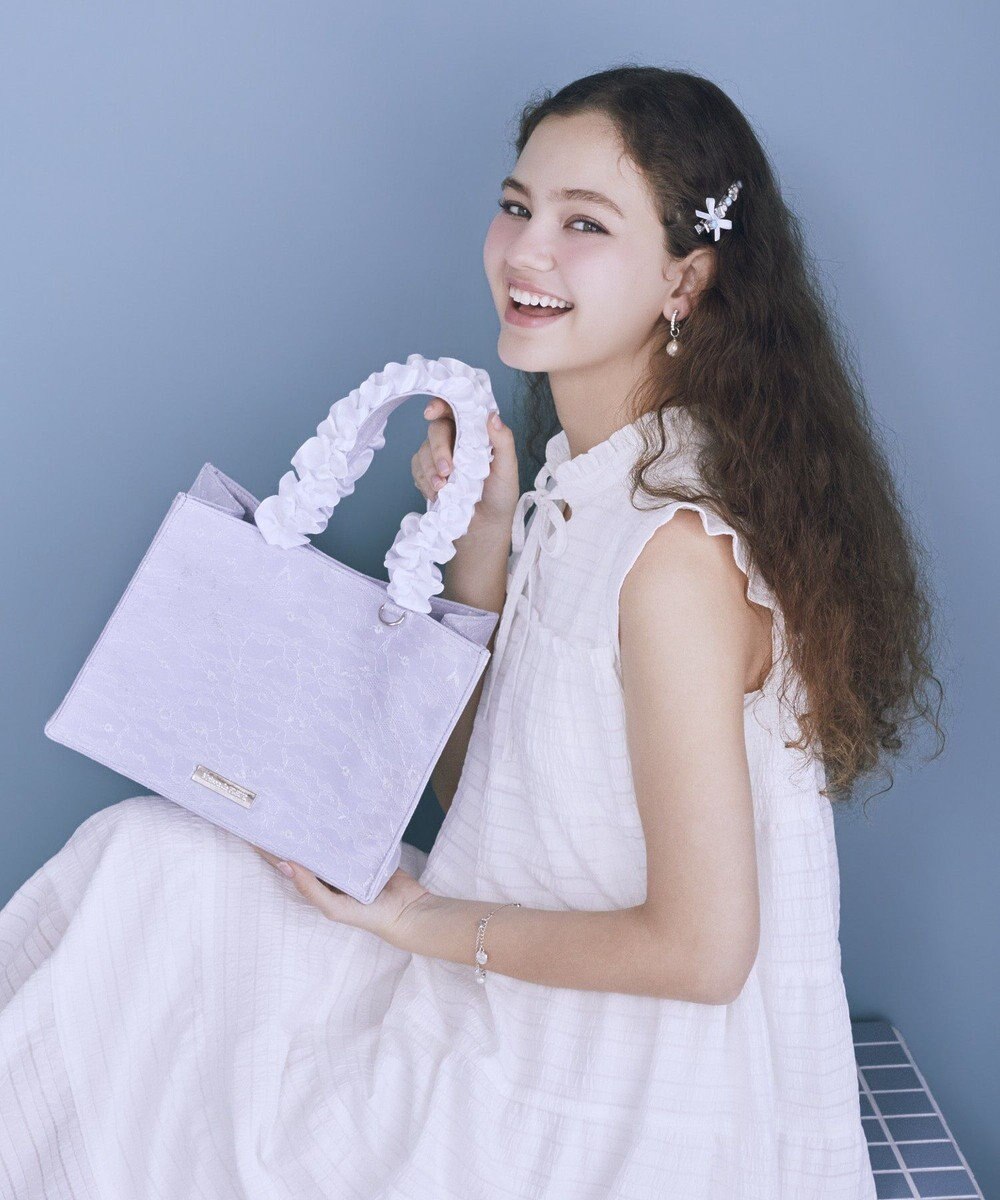 Maison de FLEUR ブルーマニアフリルハンドルスクエアトートバッグ 