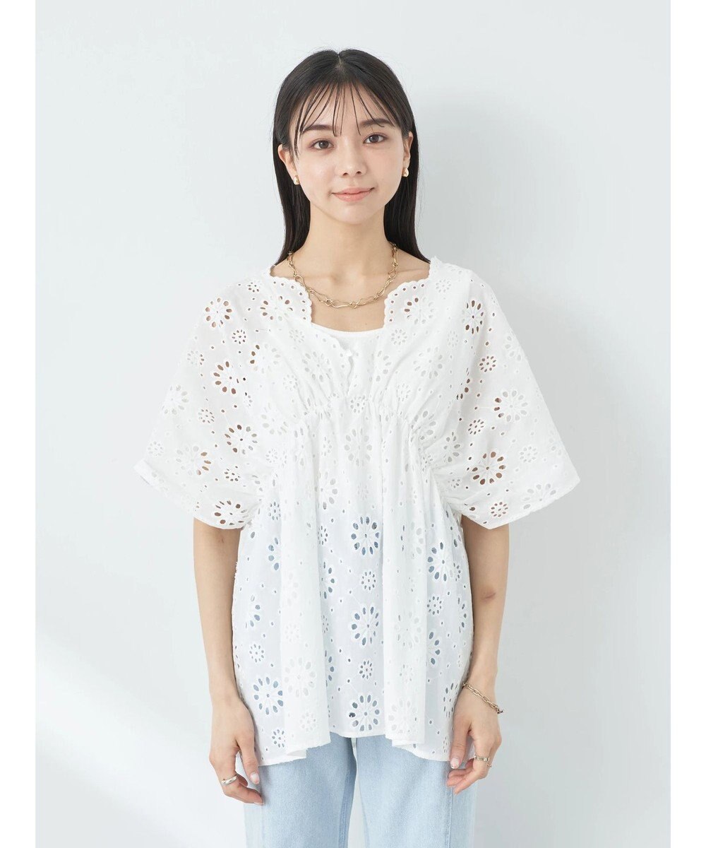 earth music&ecology コットンレースＶネックブラウス 