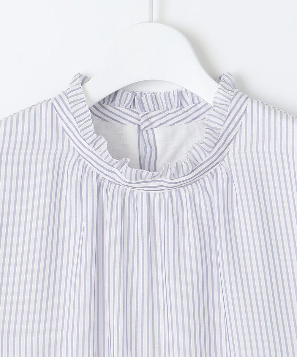 J.PRESS LADIES S カチオンストライプ フリルネック バンドカラー カットソー 