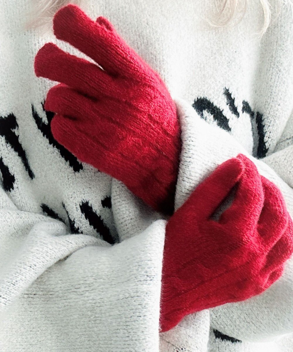 WEGO 【スマホ対応】ケーブル編みニットグローブ 