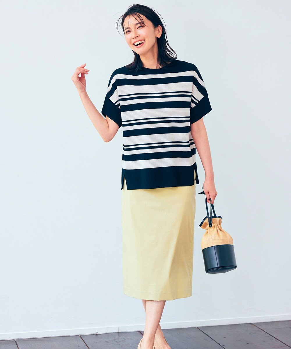 自由区 【洗える】クレープストレッチボーダー ニット 