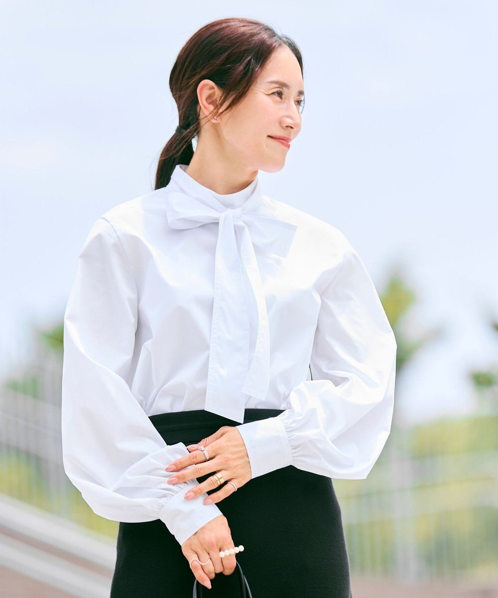 #Newans 【洗濯機可】ステッチデザインリボンタイブラウス 