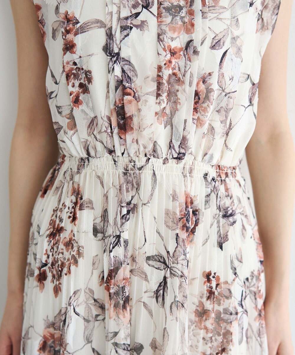 YECCA VECCA フラワー柄シアープリーツワンピース 