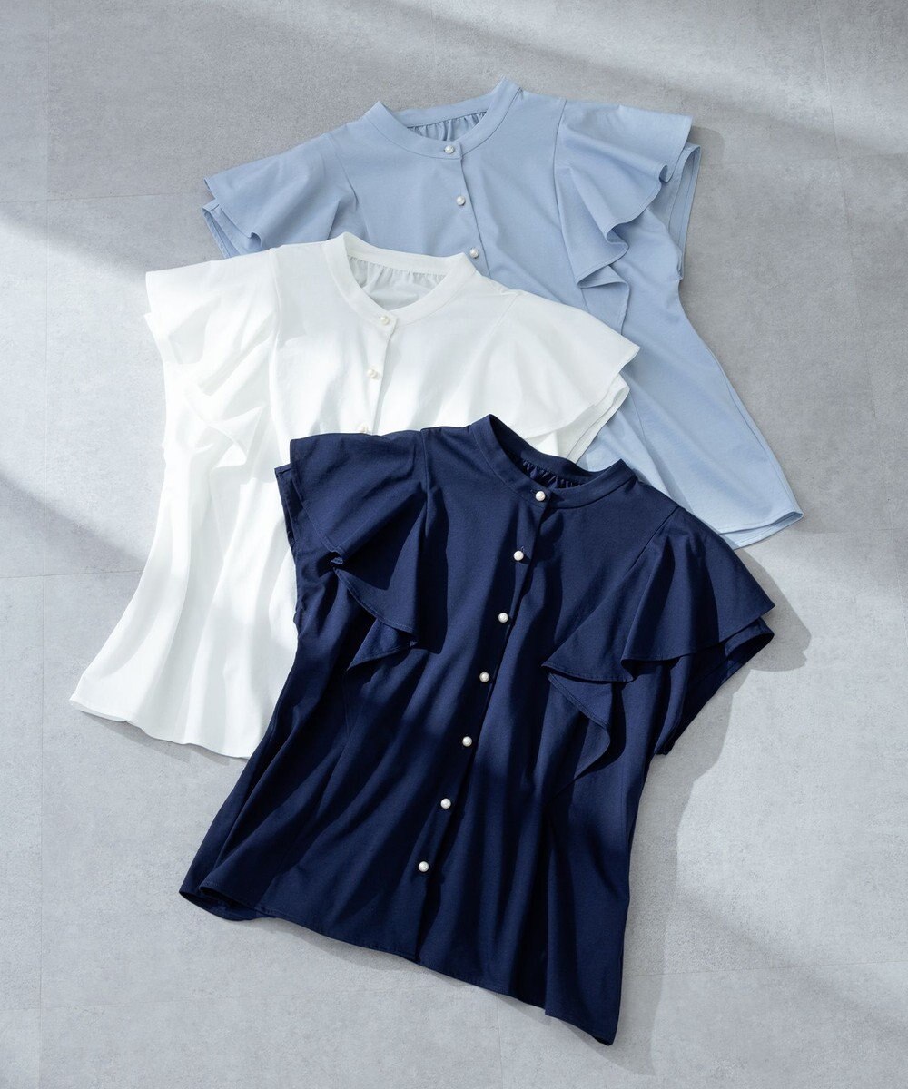 組曲 【UVケア】プレーティング天竺 パールボタンブラウス 