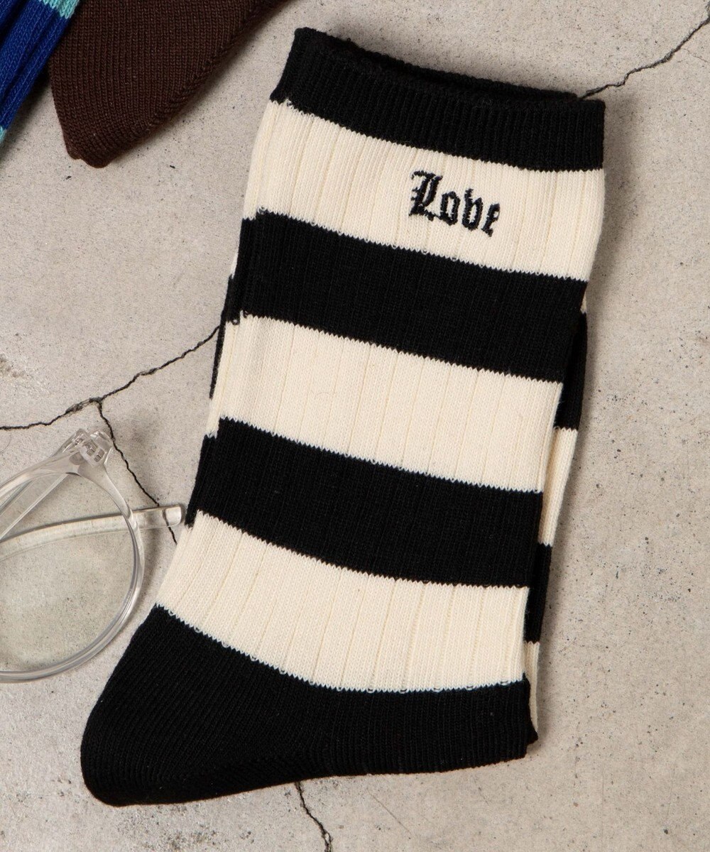 WEGO ロゴ刺繍ボーダークルーソックス 