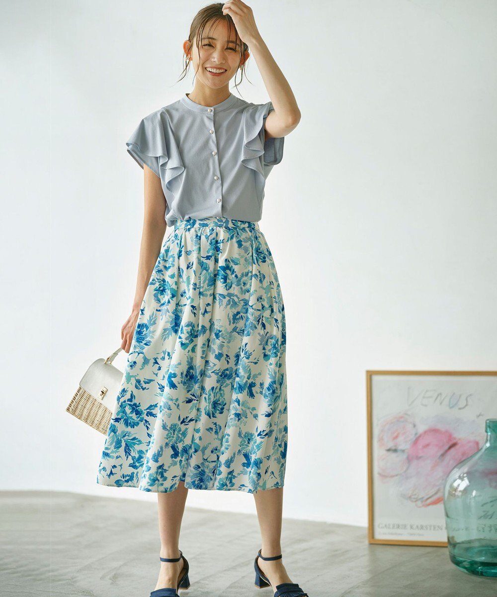 組曲 【UVケア】プレーティング天竺 パールボタンブラウス 