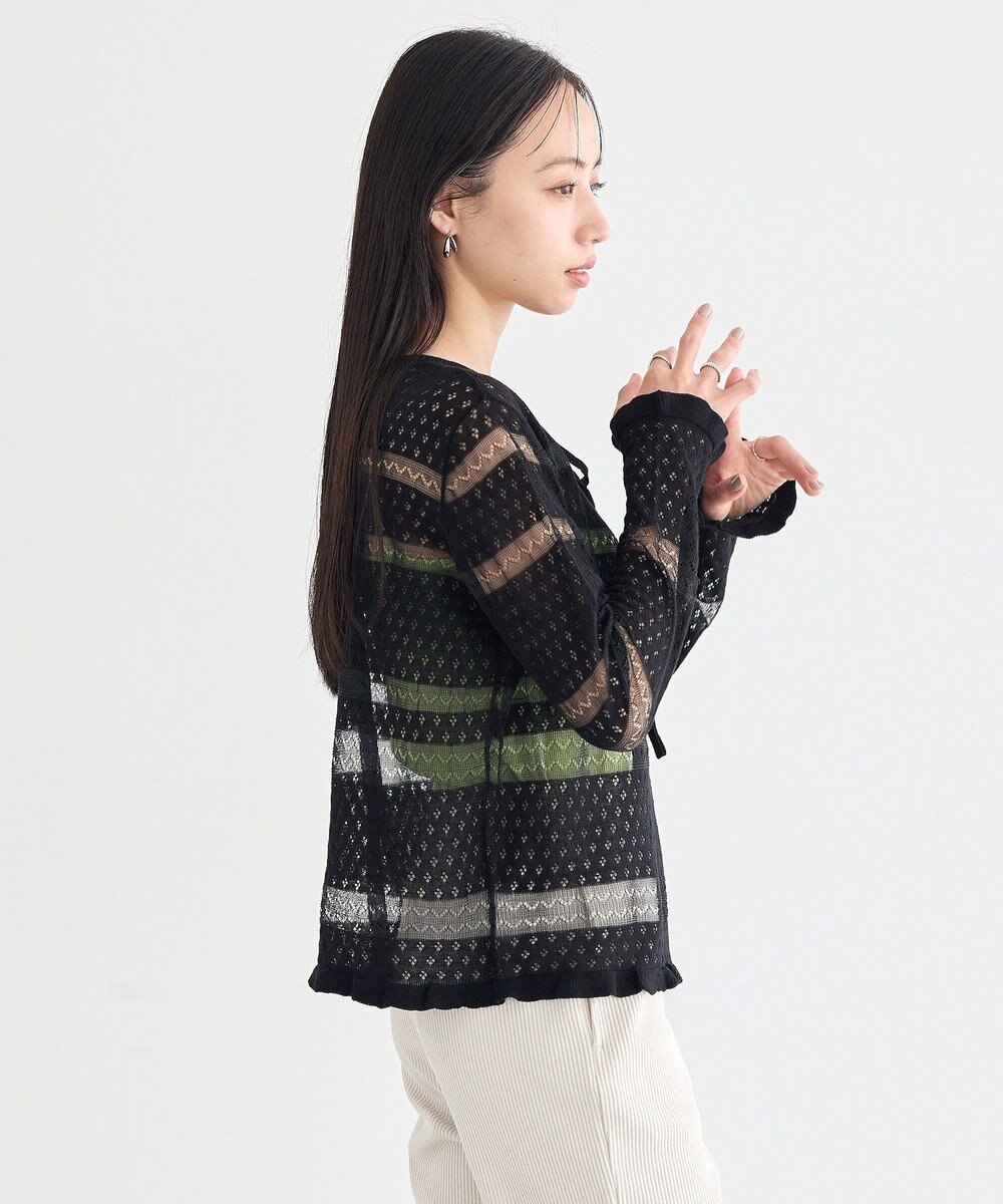 earth music&ecology シアーボーダーニットカーディガン 