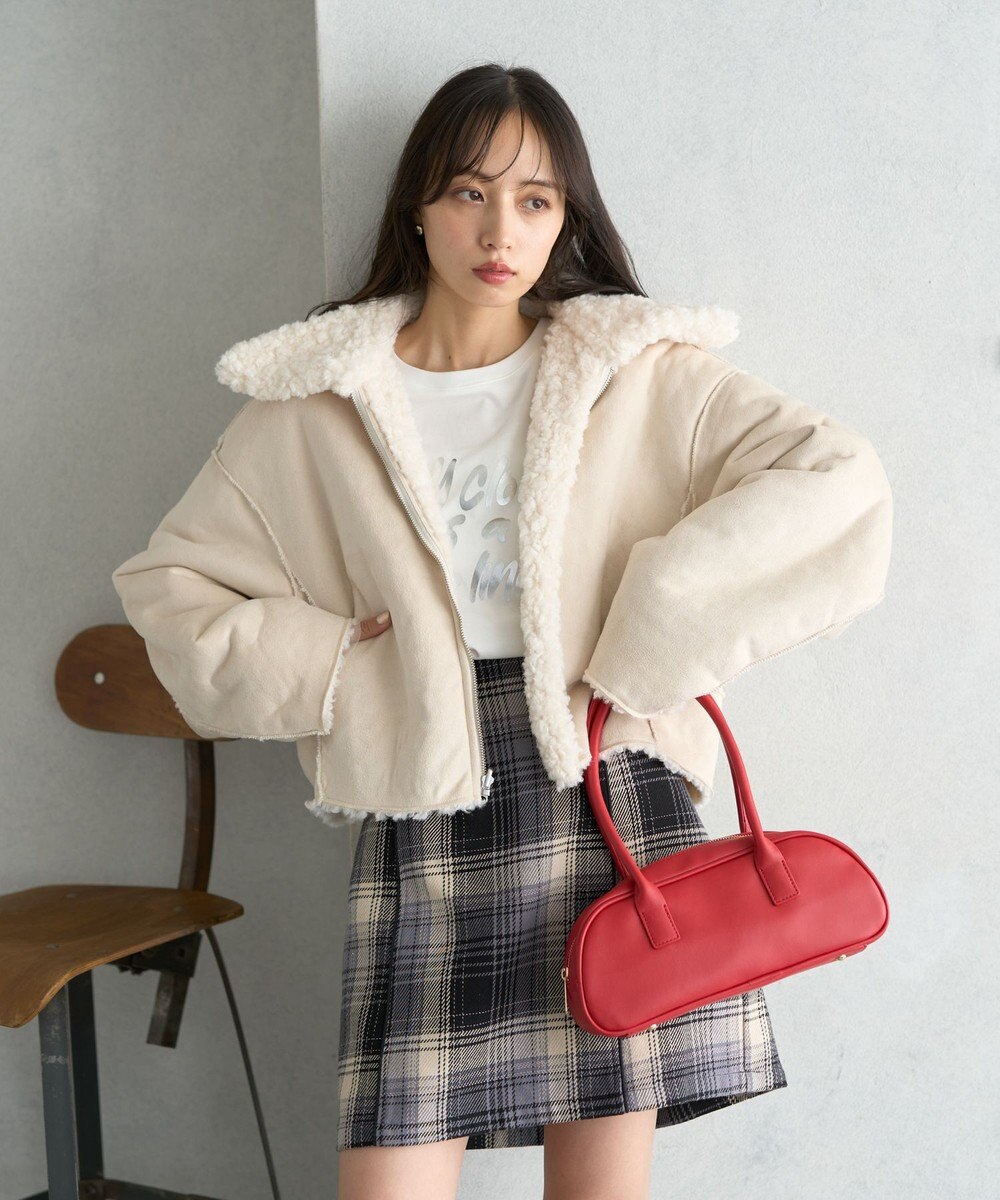 earth music&ecology リバーシブルフェイクムートンショートブルゾン 