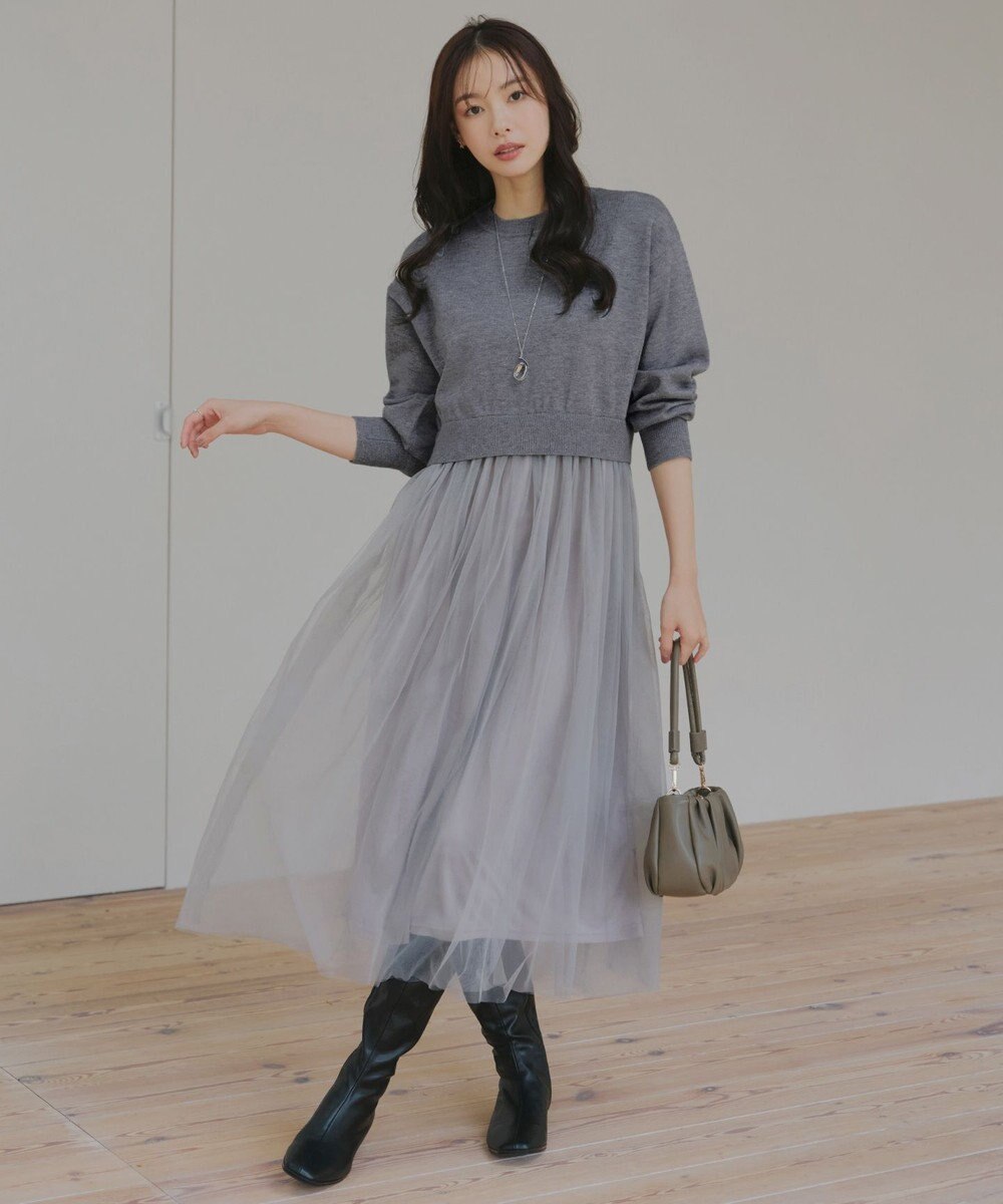 Tiaclasse 【洗える】チュールレースドッキングワンピース 