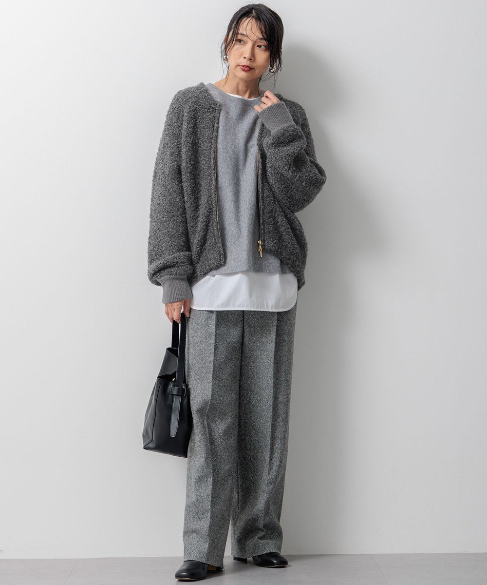 23区 L シルクネップヘリンボーン ワイドパンツ 