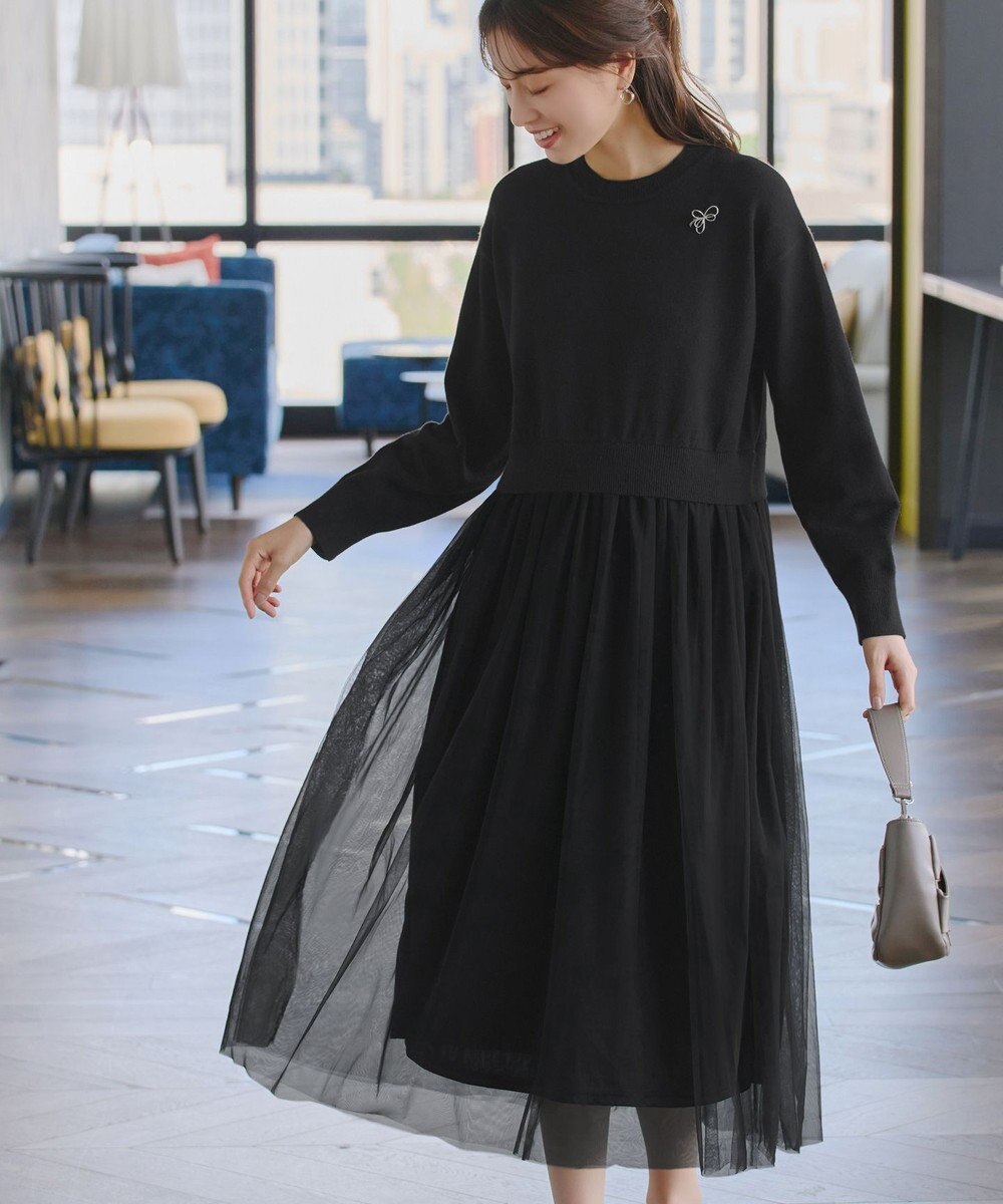 Tiaclasse 【洗える】チュールレースドッキングワンピース 