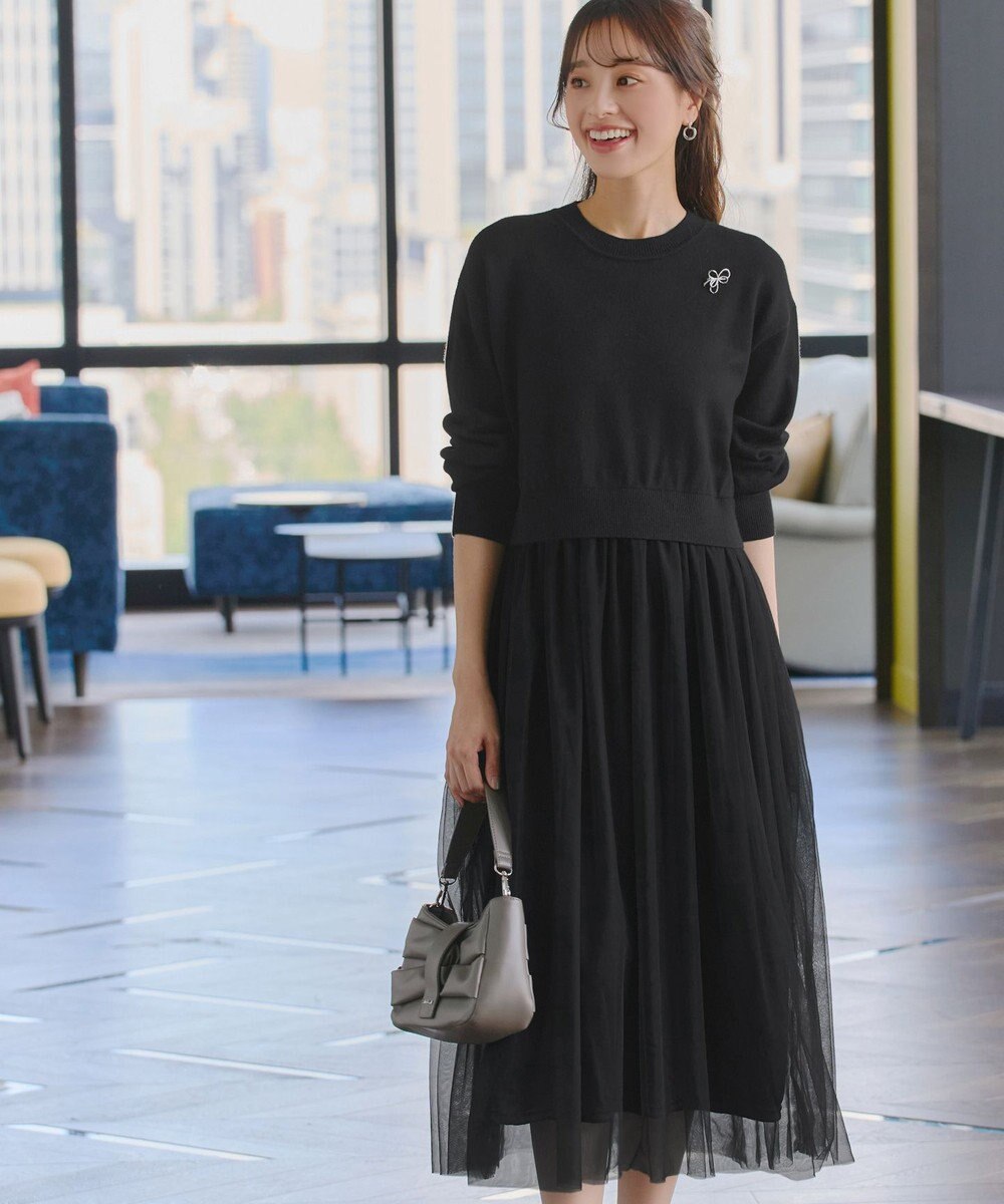 Tiaclasse 【洗える】チュールレースドッキングワンピース 