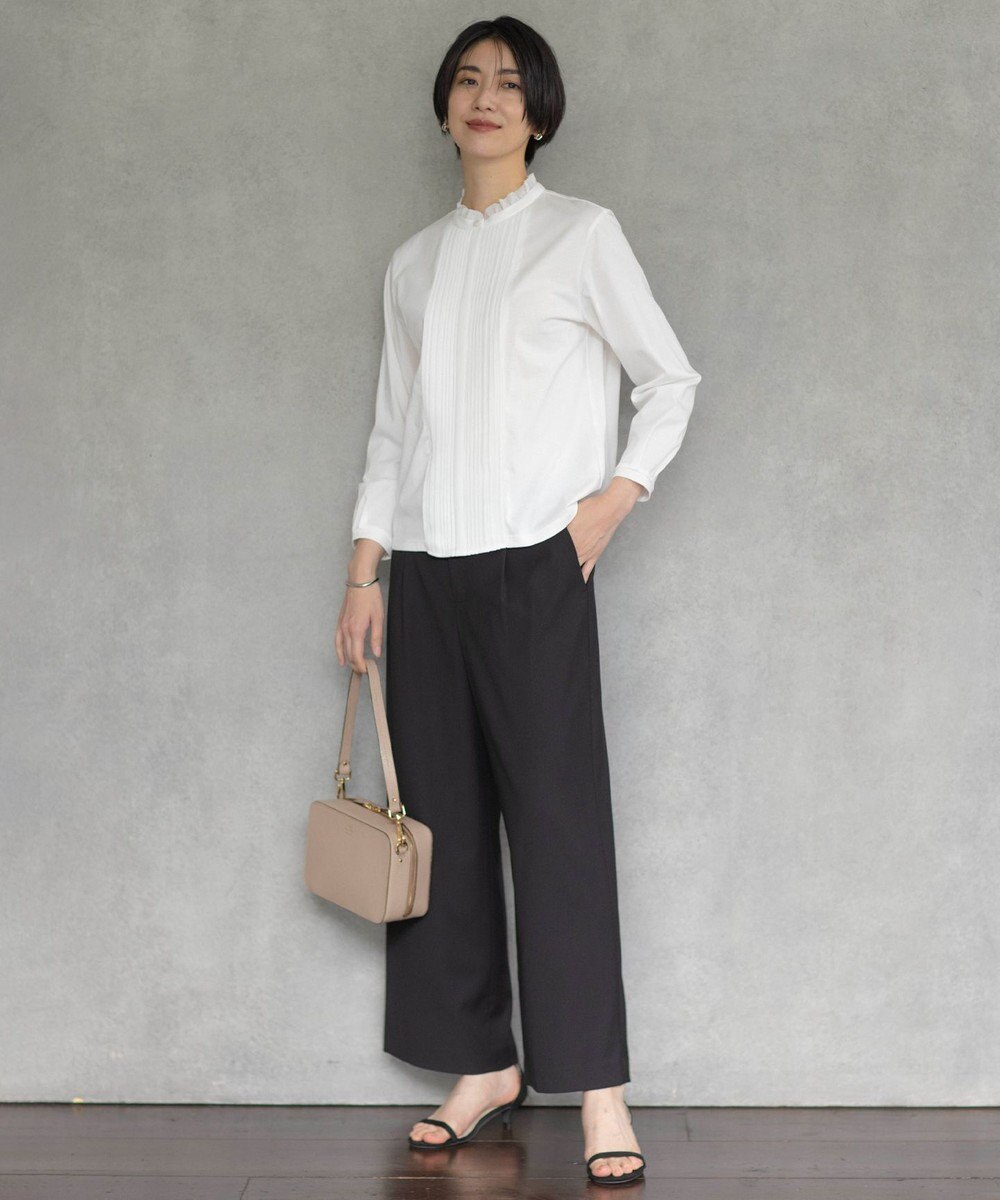 J.PRESS LADIES L プレーティングジャージー フリルネック カットソー 