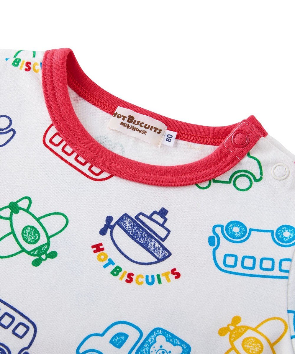 MIKI HOUSE HOT BISCUITS 【80-120cm】ビーンズ×乗り物 総柄 半袖Tシャツ 