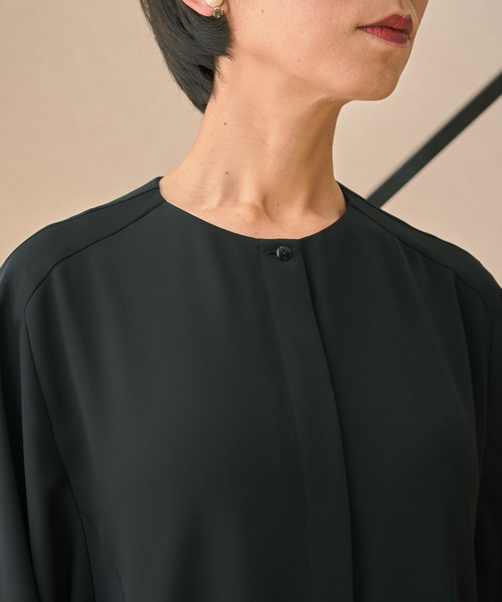muuc ブラックフォーマルドレス〈礼服・ 喪服・日本製・オールシーズン〉〈上品なAライン・袖口ゴム・体型カバー・美しい落ち感〉〈冠婚葬祭・卒入学・日常着・前開き羽織り〉 