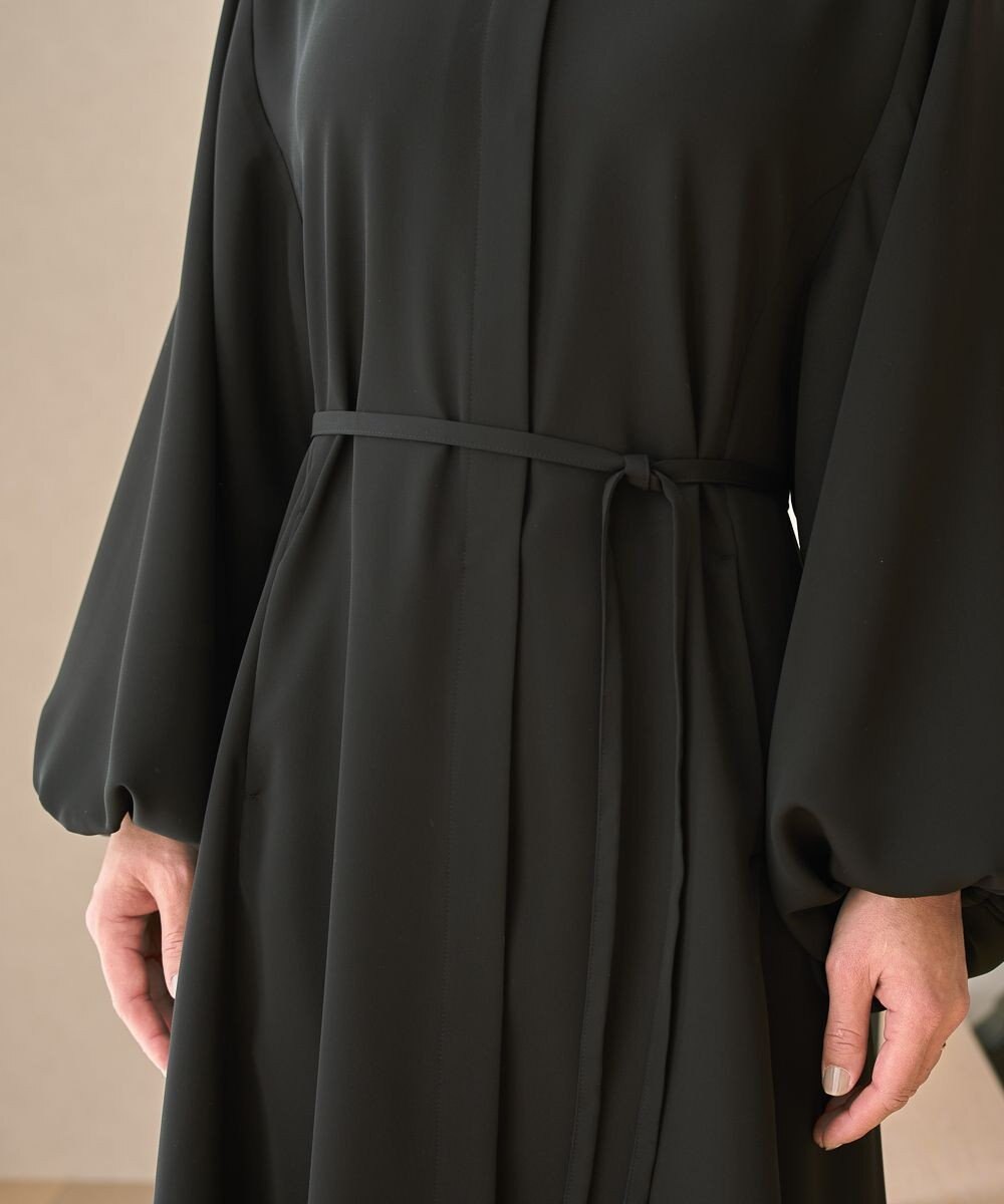 muuc ブラックフォーマルドレス〈礼服・ 喪服・日本製・オールシーズン〉〈上品なAライン・袖口ゴム・体型カバー・美しい落ち感〉〈冠婚葬祭・卒入学・日常着・前開き羽織り〉 