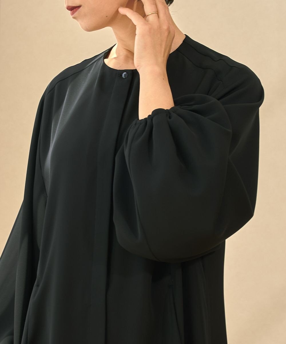 muuc ブラックフォーマルドレス〈礼服・ 喪服・日本製・オールシーズン〉〈上品なAライン・袖口ゴム・体型カバー・美しい落ち感〉〈冠婚葬祭・卒入学・日常着・前開き羽織り〉 