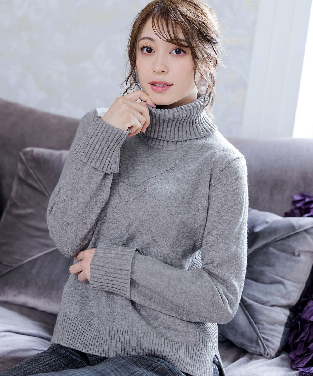 Tiaclasse 【洗える】もっちり柔らかいリブタートルプルオーバーニット 