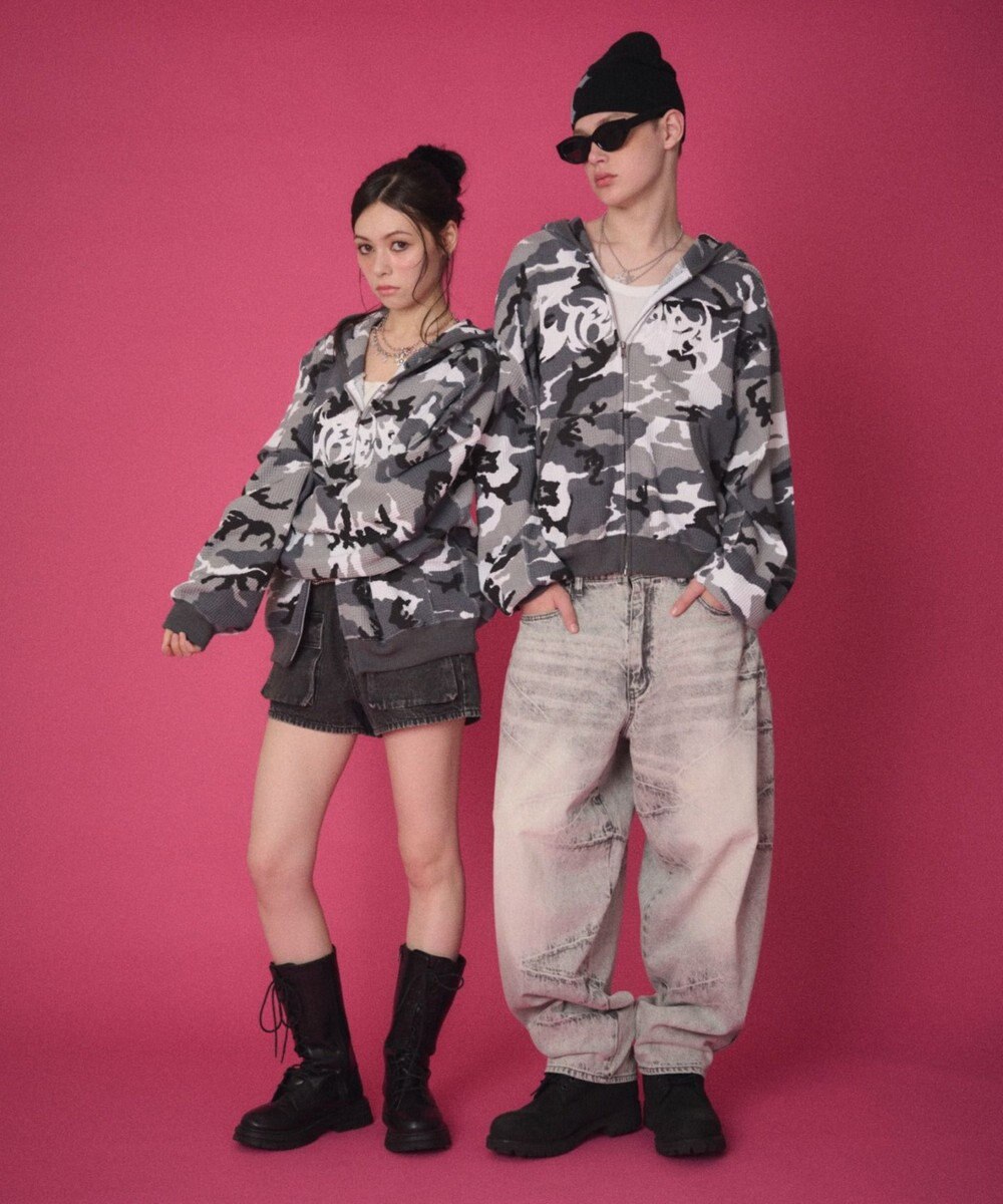 WEGO 【ユニセックス着用ITEM】ワッフルグラフィックカットZIPパーカー 